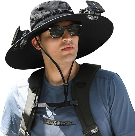 Solar Cooling Sun Hat for Men - Dual Fan Wide Brim