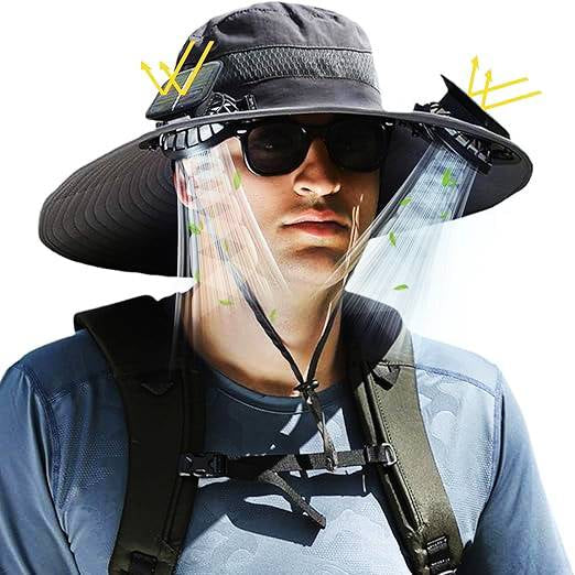 Solar Cooling Sun Hat for Men - Dual Fan Wide Brim