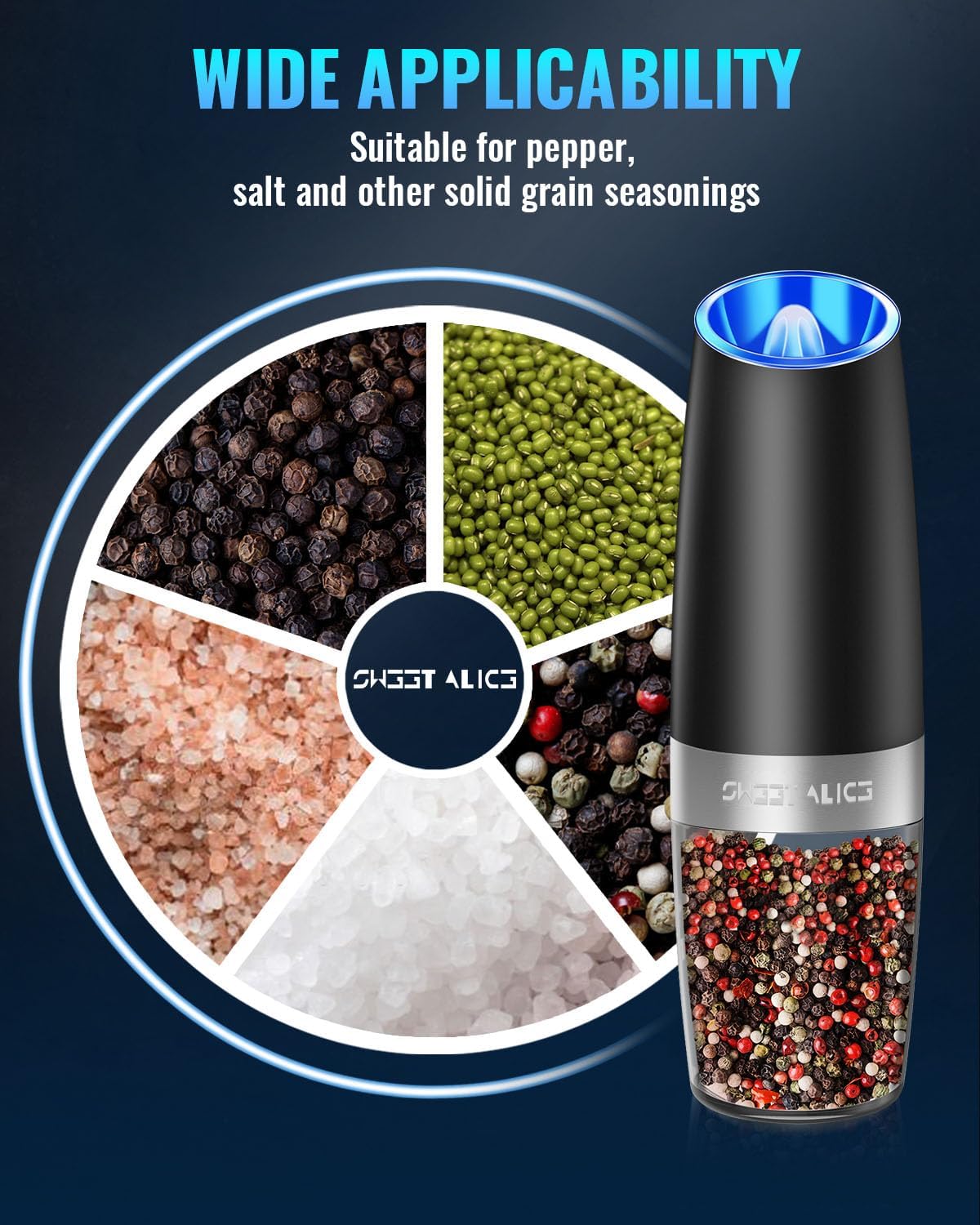 Electric Salt & Pepper Grinder - One-Hand Automatic Spice Mill