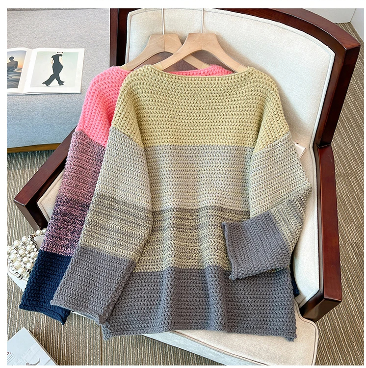 Cozy Plus Size Fall Sweater - Lounge-Style Color-Block Patchwork