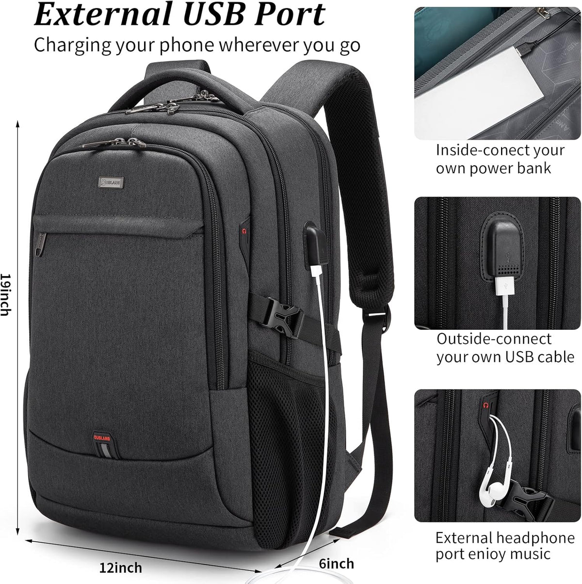 Water-Resistant Laptop Backpack - USB Port & Anti-Theft Pocket