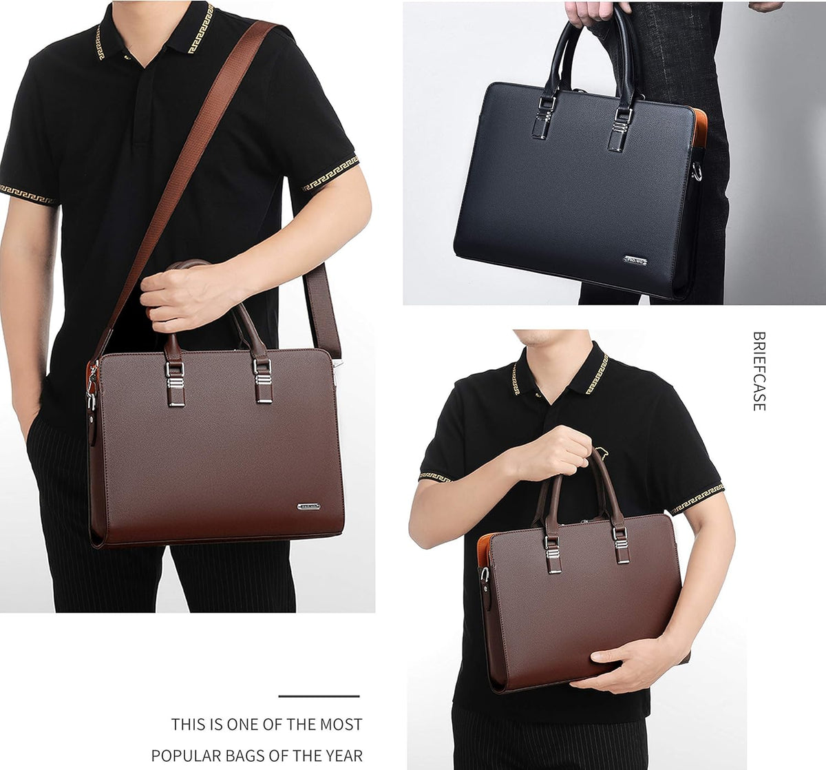 Genuine Leather Business Briefcase - Multi-Compartment Laptop Bag