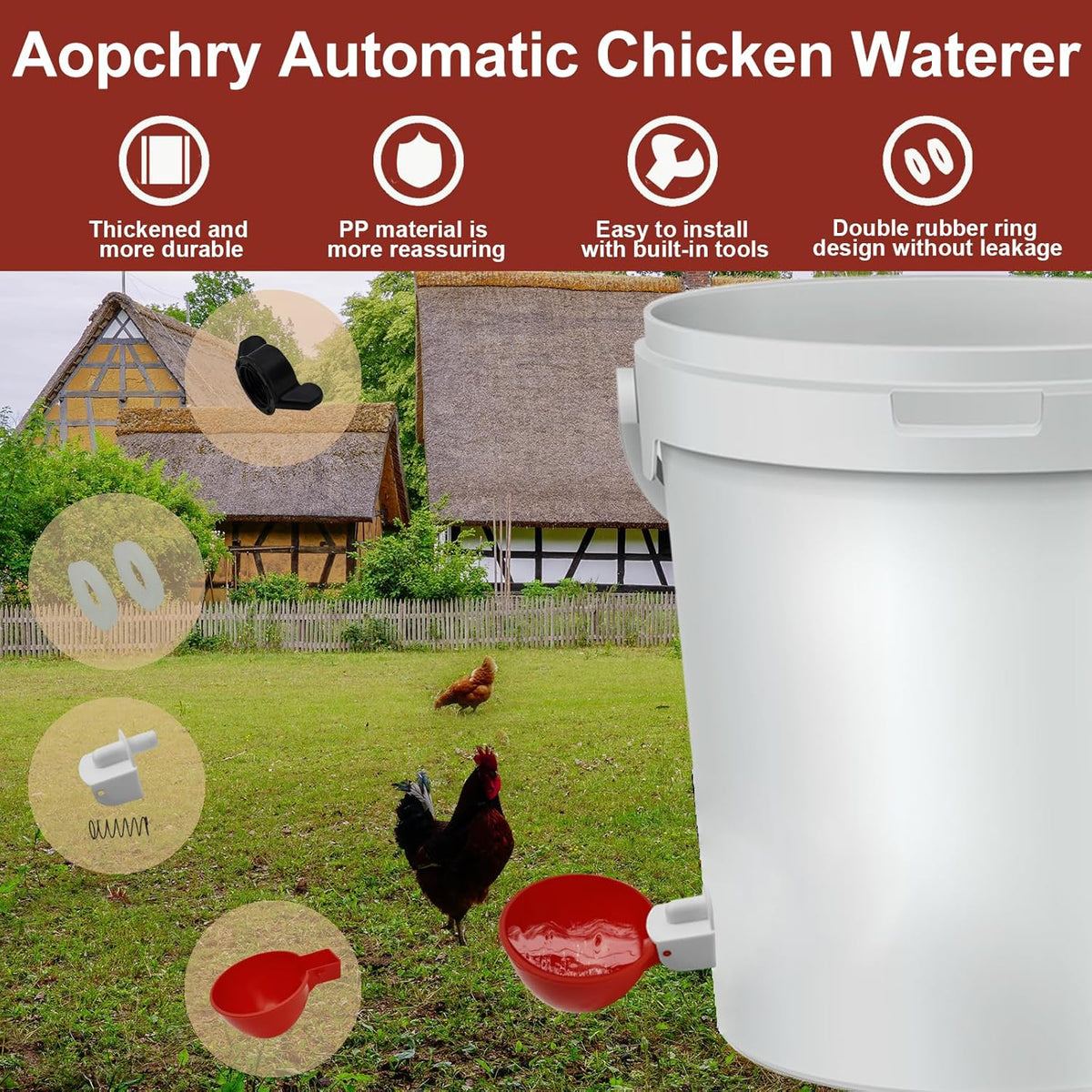 Automatic Chicken Waterer - Gravity-Fed Poultry Cups (10-Pack)