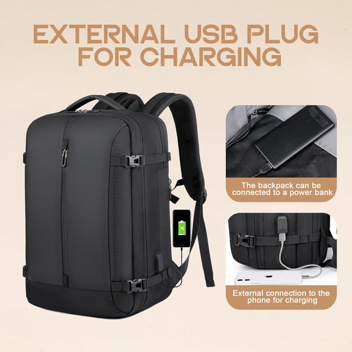 AirVoyage 40L Expandable Backpack - USB Port & Laptop Sleeve