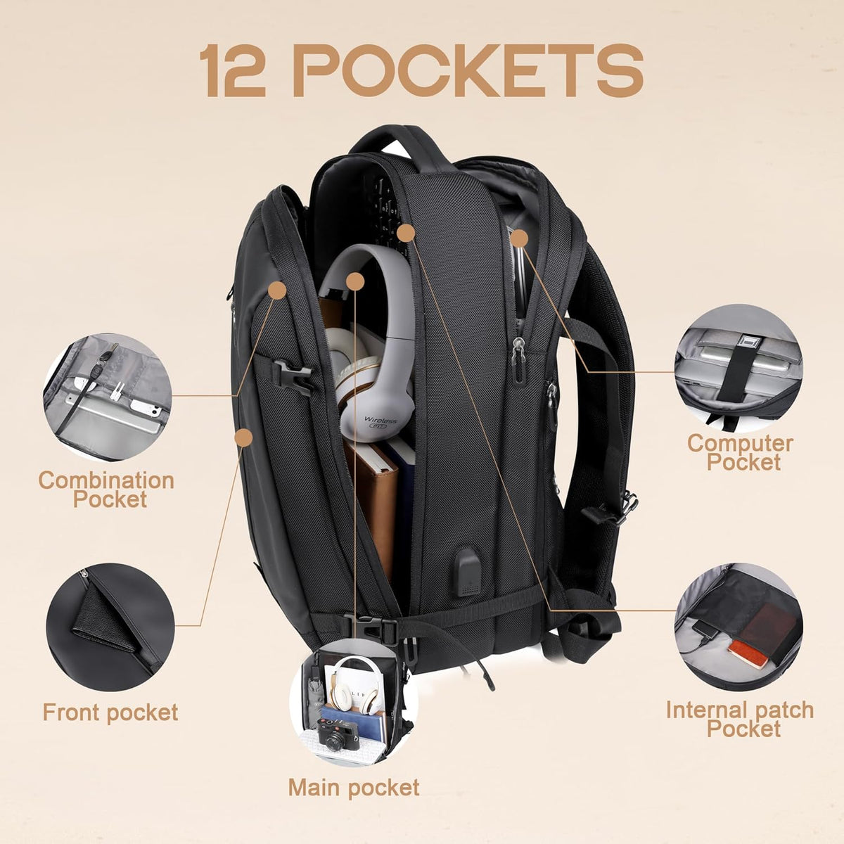 AirVoyage 40L Expandable Backpack - USB Port & Laptop Sleeve