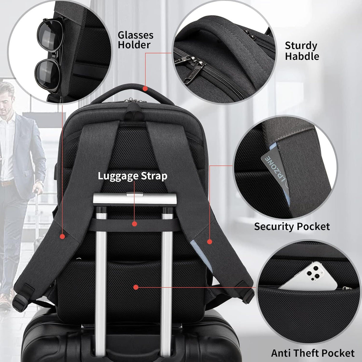 Water-Resistant Laptop Backpack - USB Port & Anti-Theft Pocket