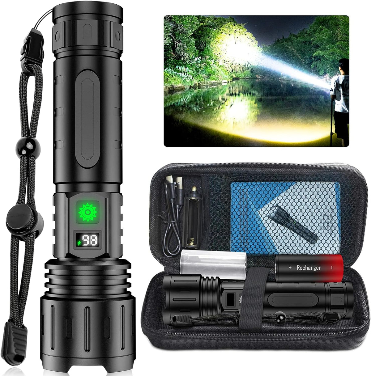 Ultra-Bright Tactical Flashlight - 100,000-Lumen Rechargeable LED Light