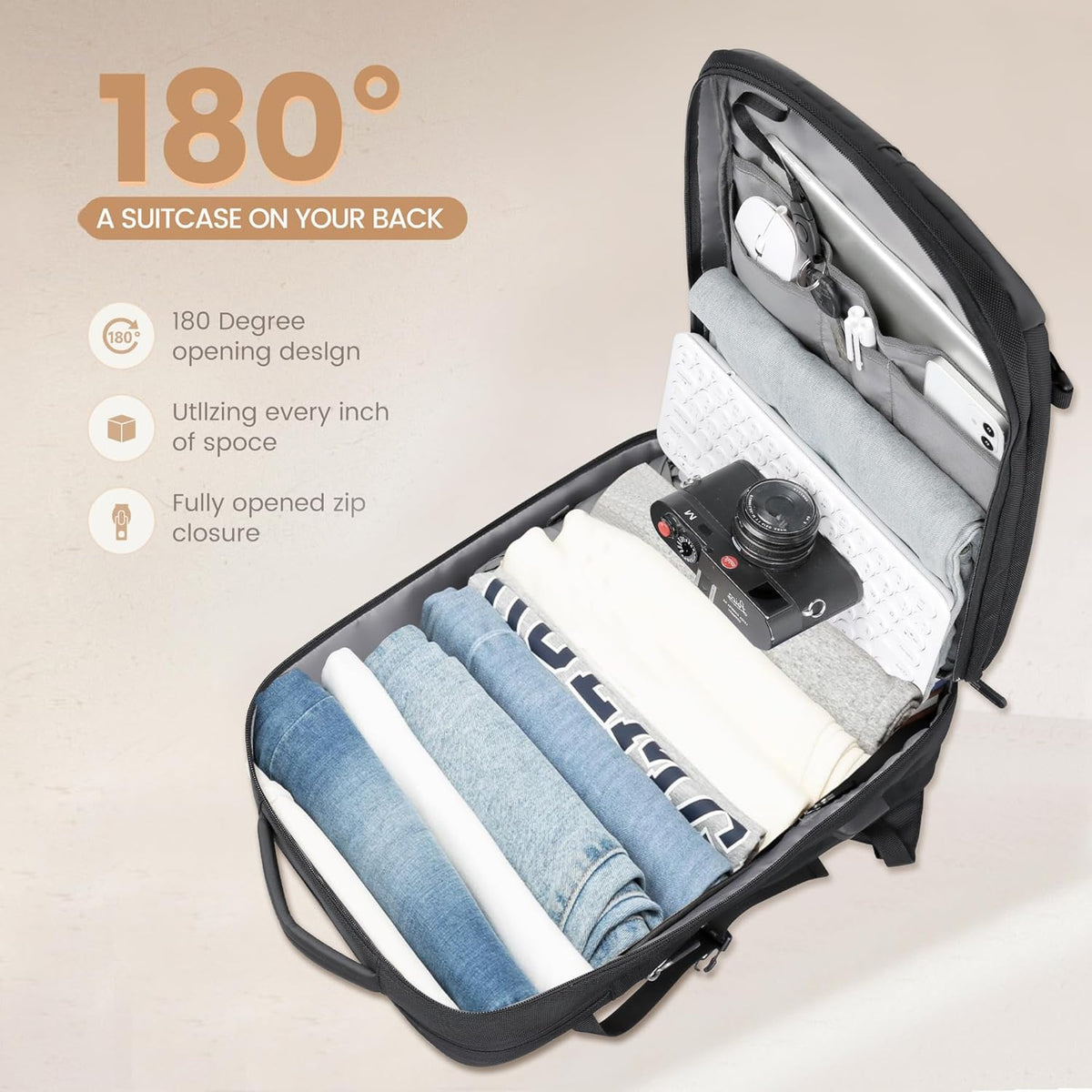 AirVoyage 40L Expandable Backpack - USB Port & Laptop Sleeve