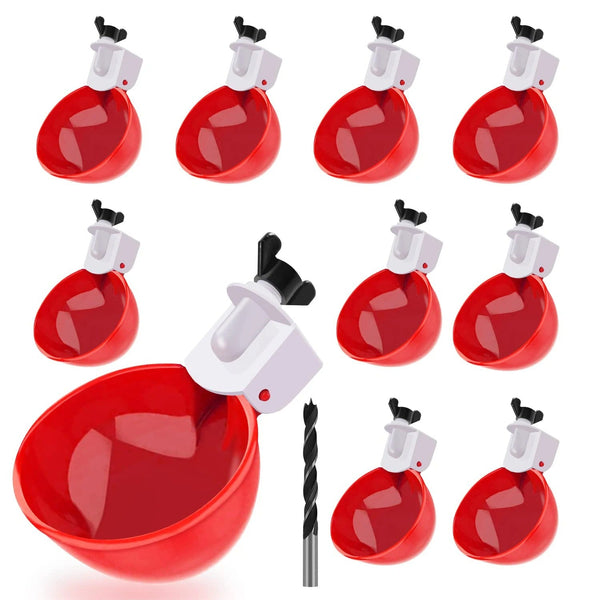 Automatic Chicken Waterer - Gravity-Fed Poultry Cups (10-Pack)