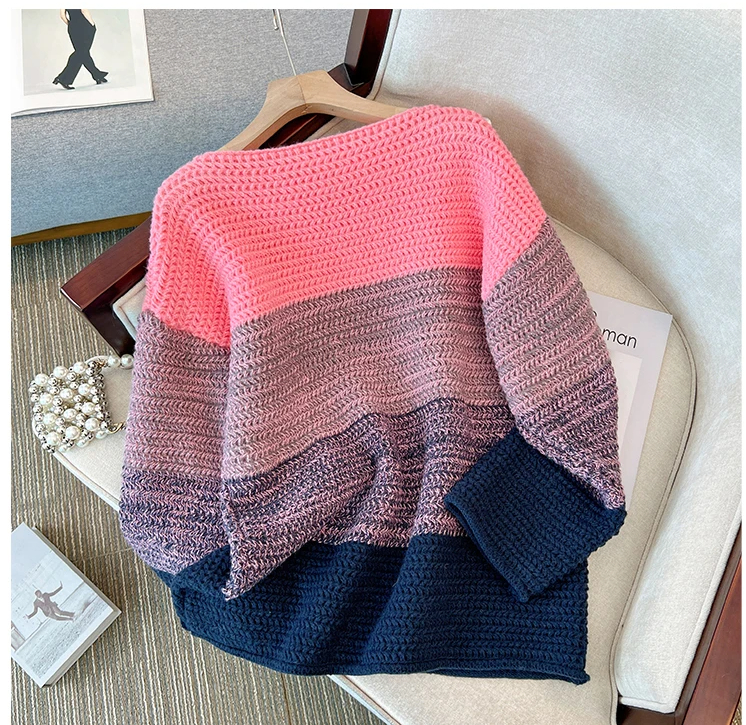 Cozy Plus Size Fall Sweater - Lounge-Style Color-Block Patchwork
