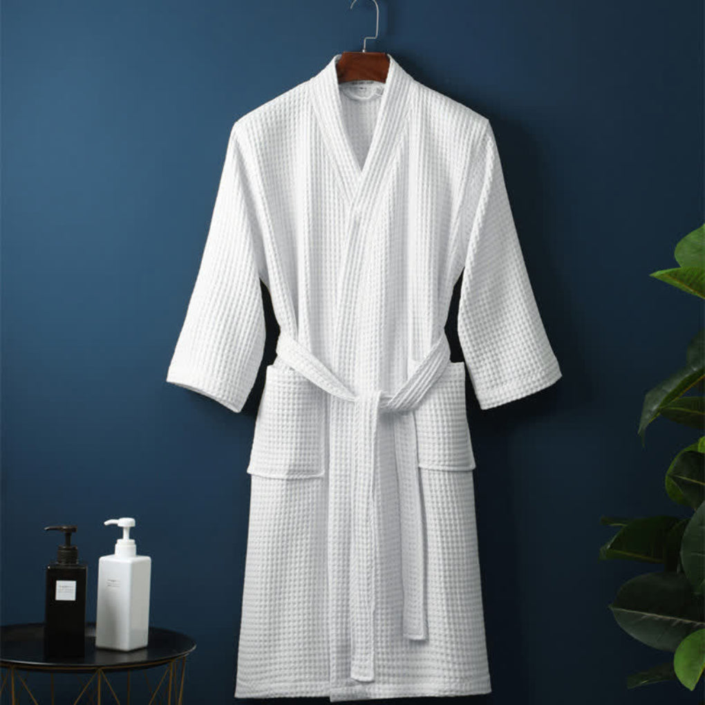 Waffle Cotton Terry Bathrobe - Lightweight Couple's Robe
