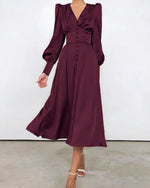 Satin V-Neck Maxi Dress - Elegant Flowing Silhouette