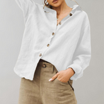Women's Vintage Linen Blouse - Relaxed Fit with Classic Collar
