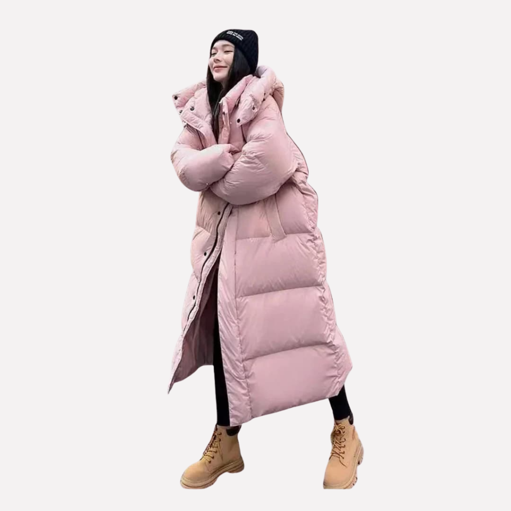 Women's Long Puffer Jacket with Hood - Cozy Cold-Weather Coverage