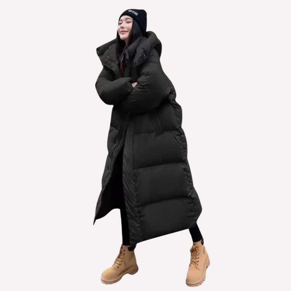 Women's Long Puffer Jacket with Hood - Cozy Cold-Weather Coverage