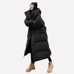 Women's Long Puffer Jacket with Hood - Cozy Cold-Weather Coverage