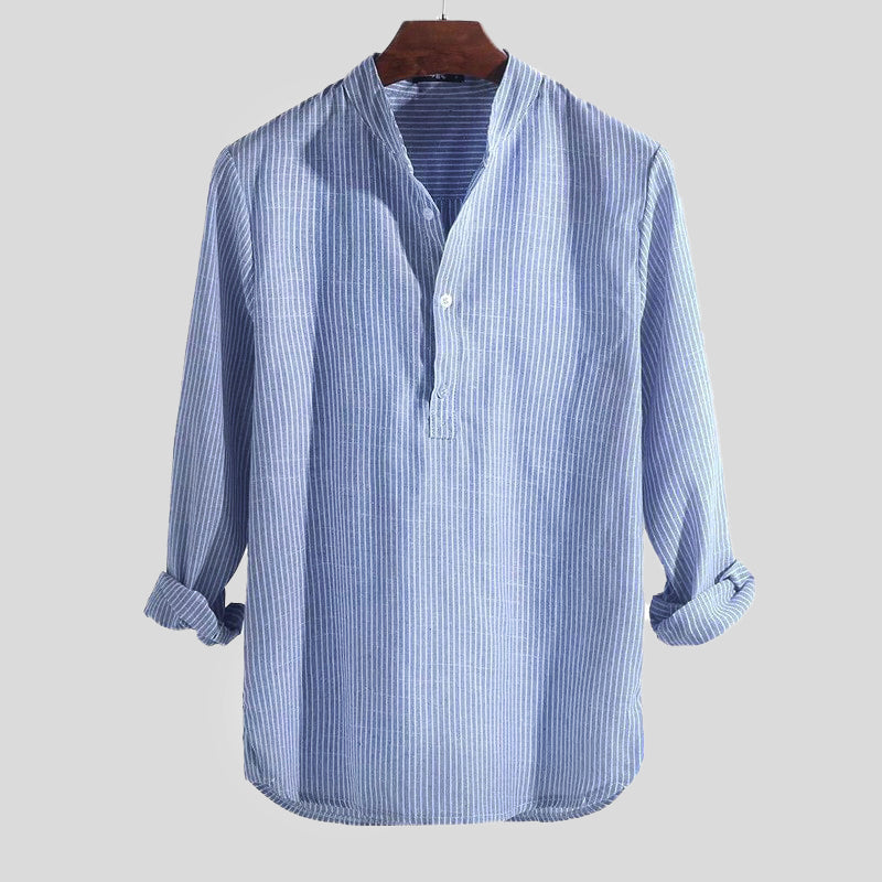 Men's Henley Shirt - Classic Breathable Cotton-Linen Blend
