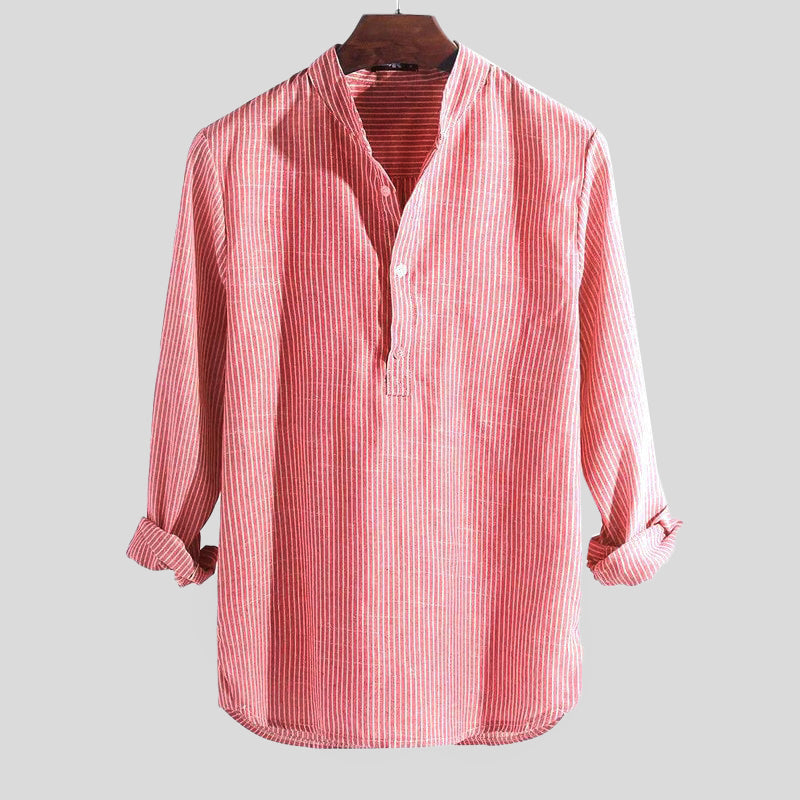 Men's Henley Shirt - Classic Breathable Cotton-Linen Blend