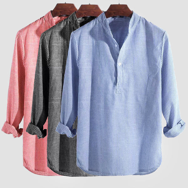 Men's Henley Shirt - Classic Breathable Cotton-Linen Blend