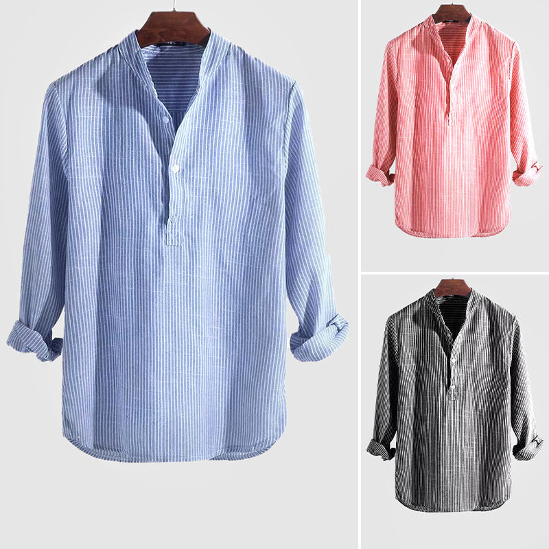 Men's Henley Shirt - Classic Breathable Cotton-Linen Blend