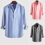 Men's Henley Shirt - Classic Breathable Cotton-Linen Blend