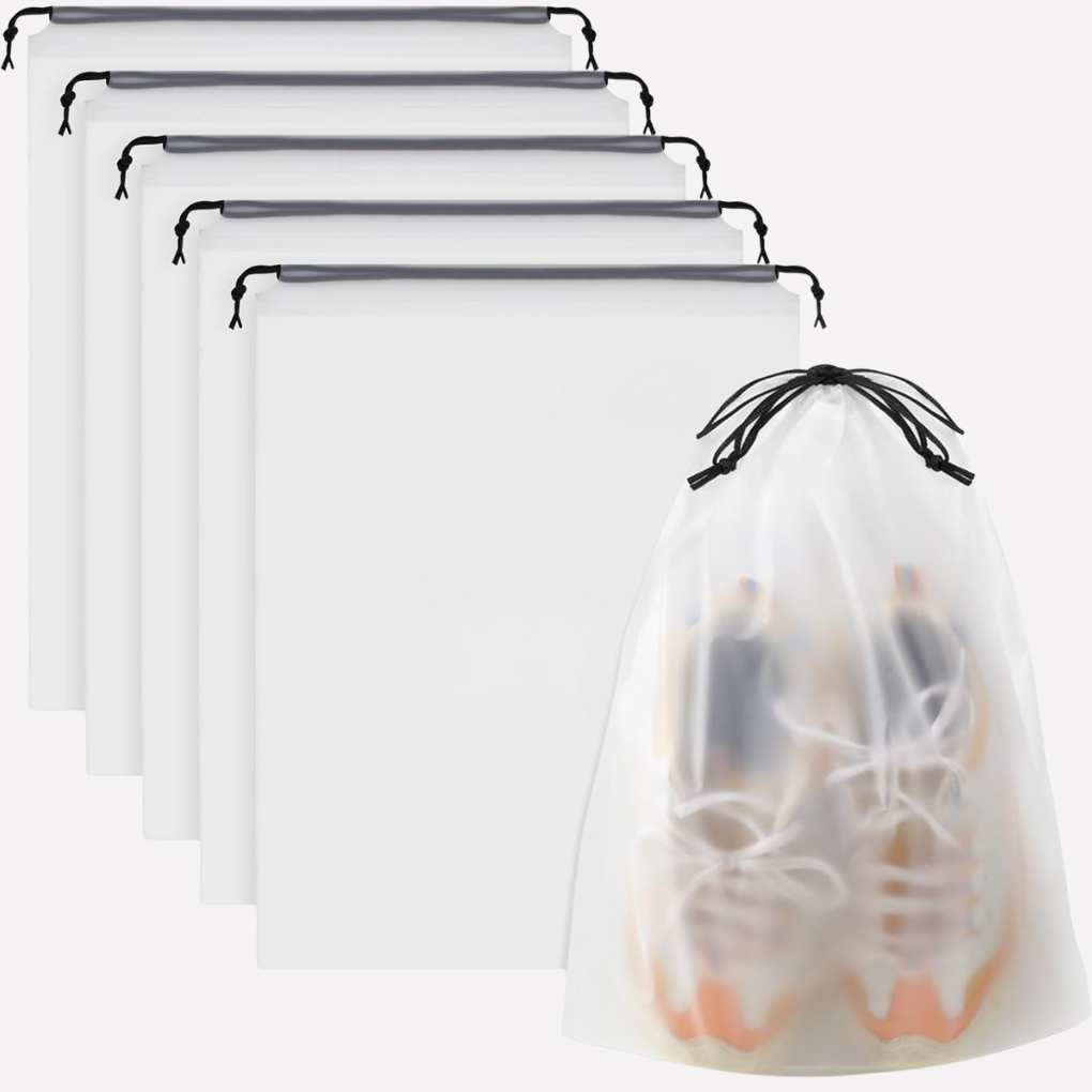 Travel Drawstring Shoe Bags - Set of 5 Clear Packing Pouches