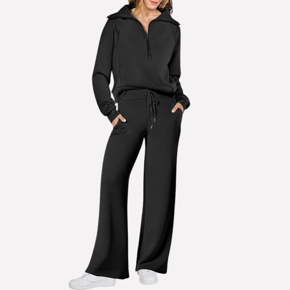 Women's 2-Piece Travel Outfit - Relaxed Top & Wide-Leg Pants