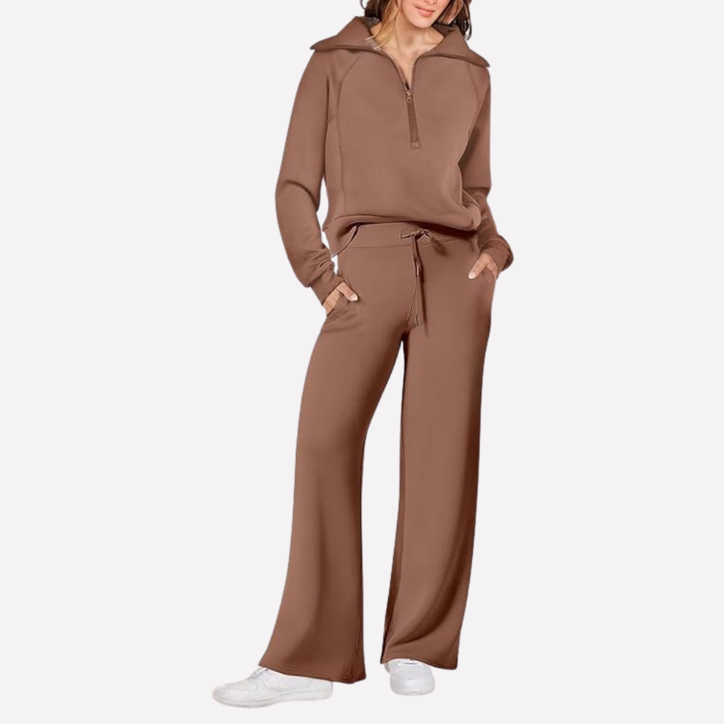 Women's 2-Piece Travel Outfit - Relaxed Top & Wide-Leg Pants