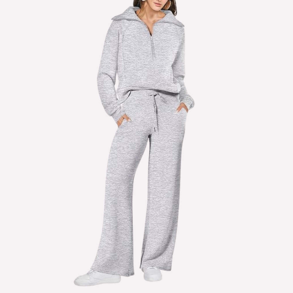 Women's 2-Piece Travel Outfit - Relaxed Top & Wide-Leg Pants