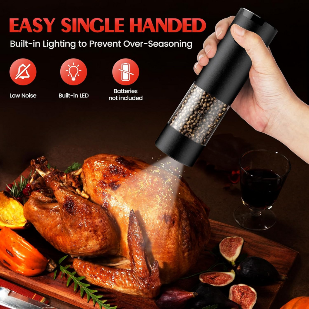 Electric Salt and Pepper Grinder Set - LED, One-Touch