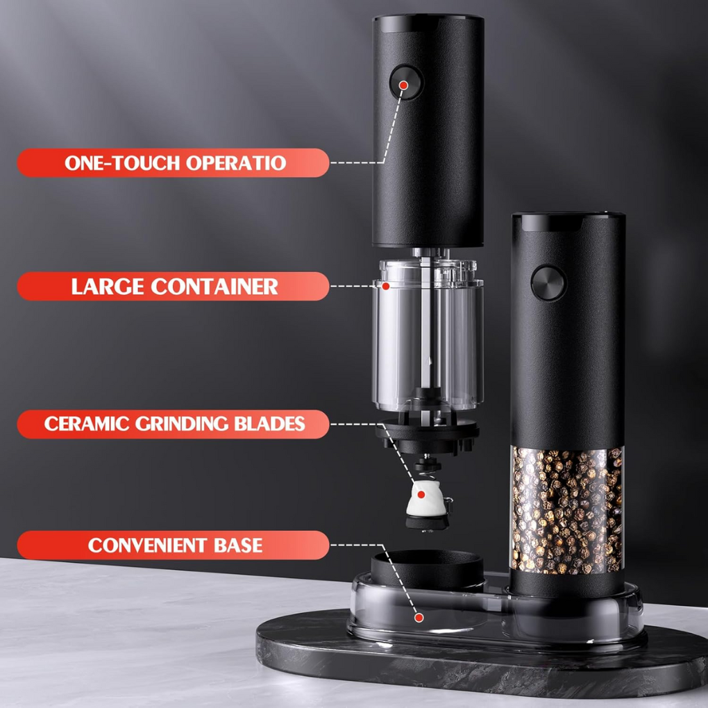 Electric Salt and Pepper Grinder Set - LED, One-Touch