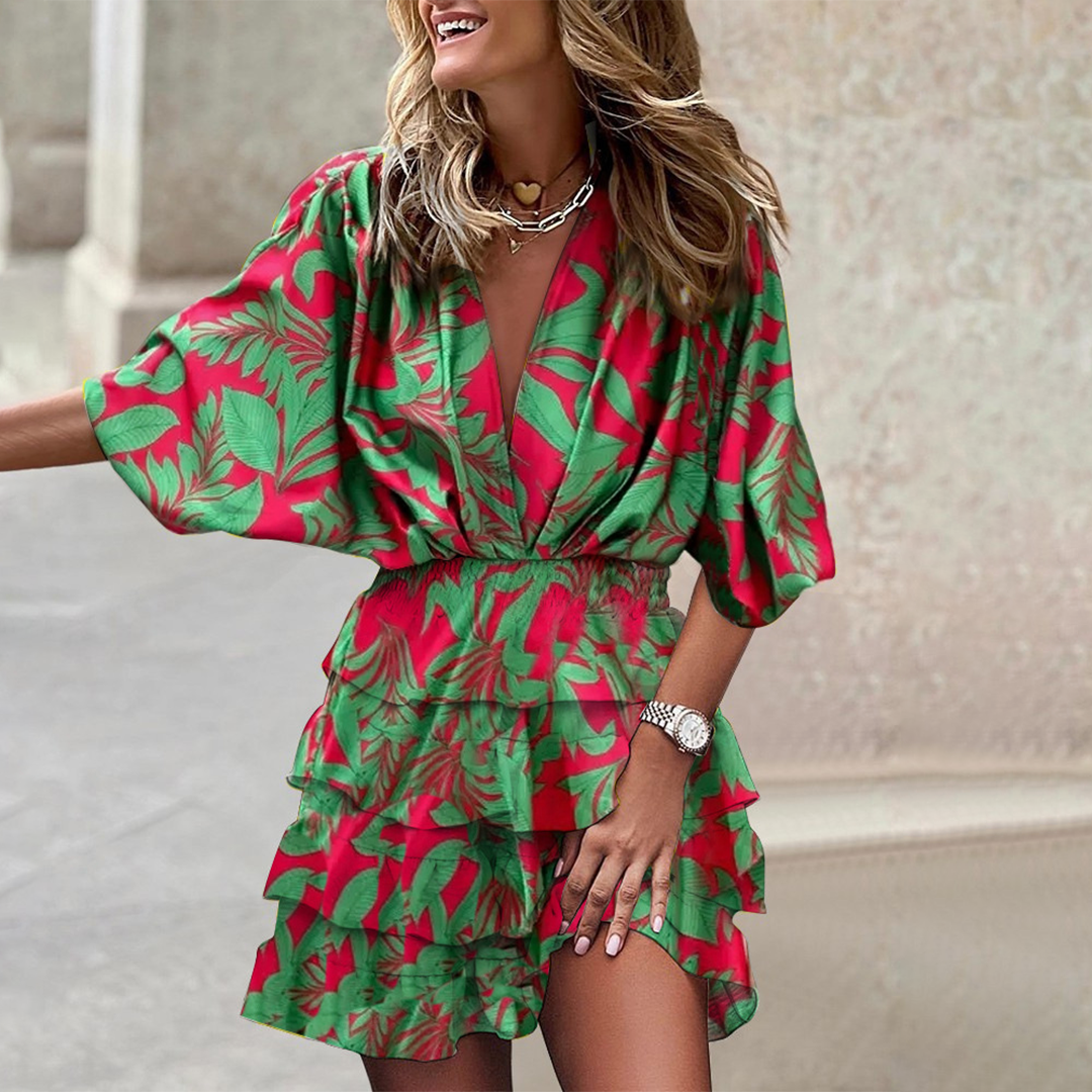 V-Neck Mini Dress - Geometric Print Summer Style