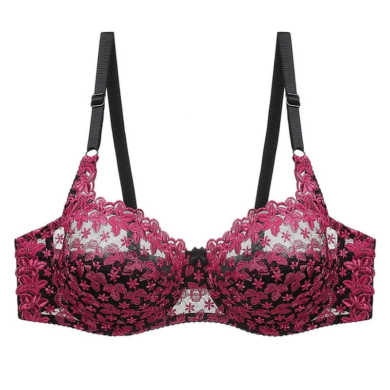 Embroidered Lace Push-Up Bra in Plus Size - Sophisticated Support