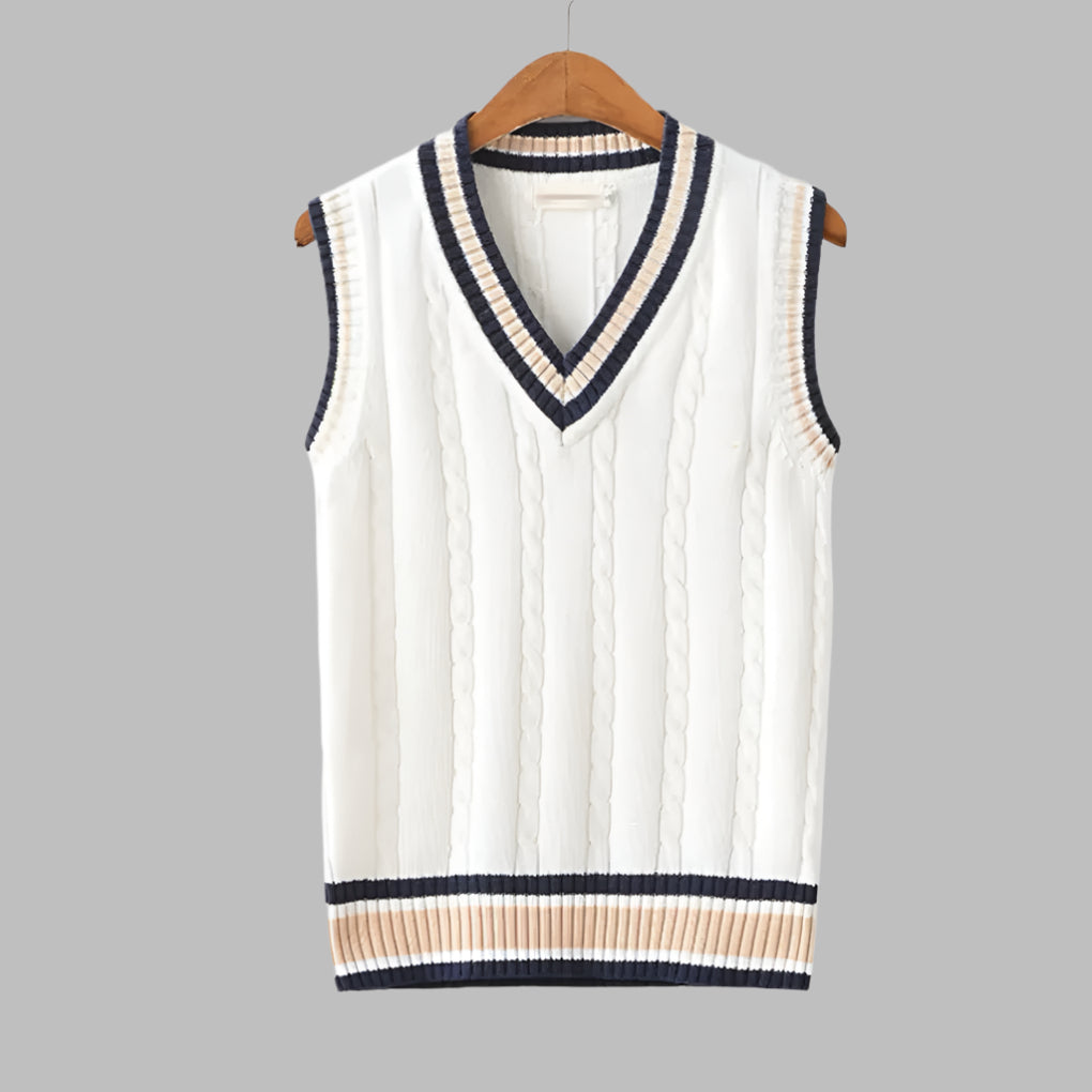 Men's Sweater Vest - Retro Striped Preppy Sleeveless Pullover
