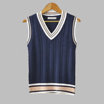 Men's Sweater Vest - Retro Striped Preppy Sleeveless Pullover