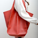 Oversized Vintage Leather Shoulder Bag - Everyday Carryall