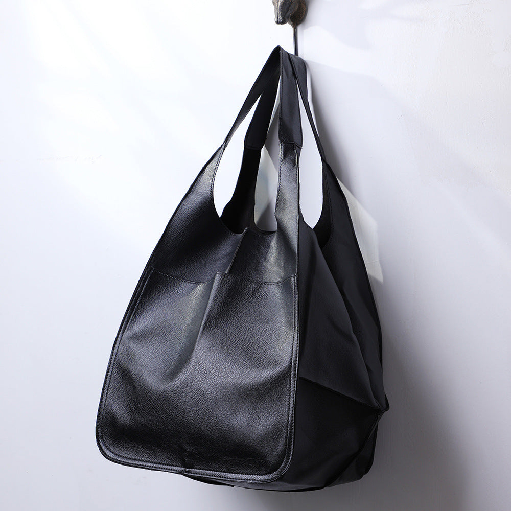Oversized Vintage Leather Shoulder Bag - Everyday Carryall