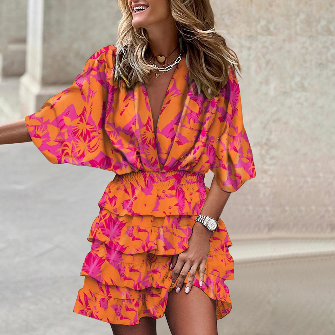 V-Neck Mini Dress - Geometric Print Summer Style