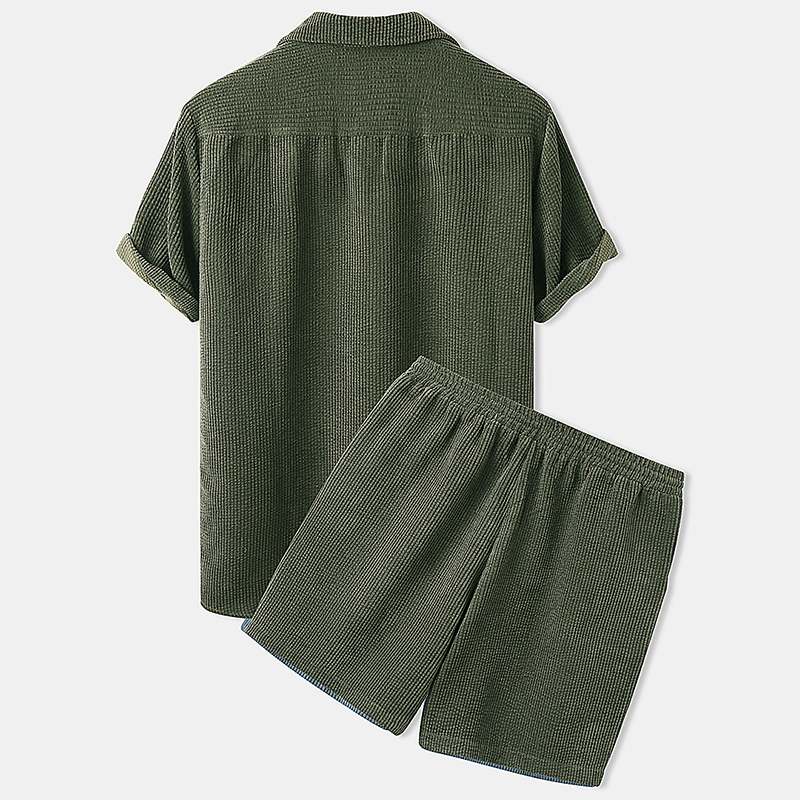 Ribbed Summer Set for Men - Breathable Two-Piece Polo Outfit