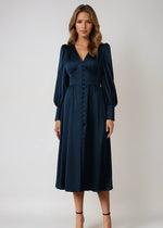 Satin V-Neck Maxi Dress - Elegant Flowing Silhouette