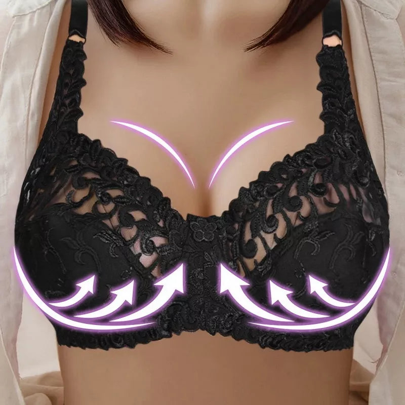 Embroidered Lace Push-Up Bra in Plus Size - Sophisticated Support