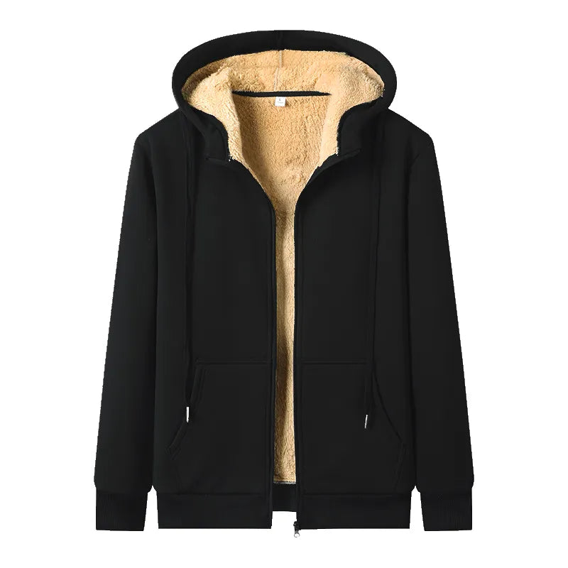 Plus-Size Lambskin Hooded Jacket - Insulated Winter Coat