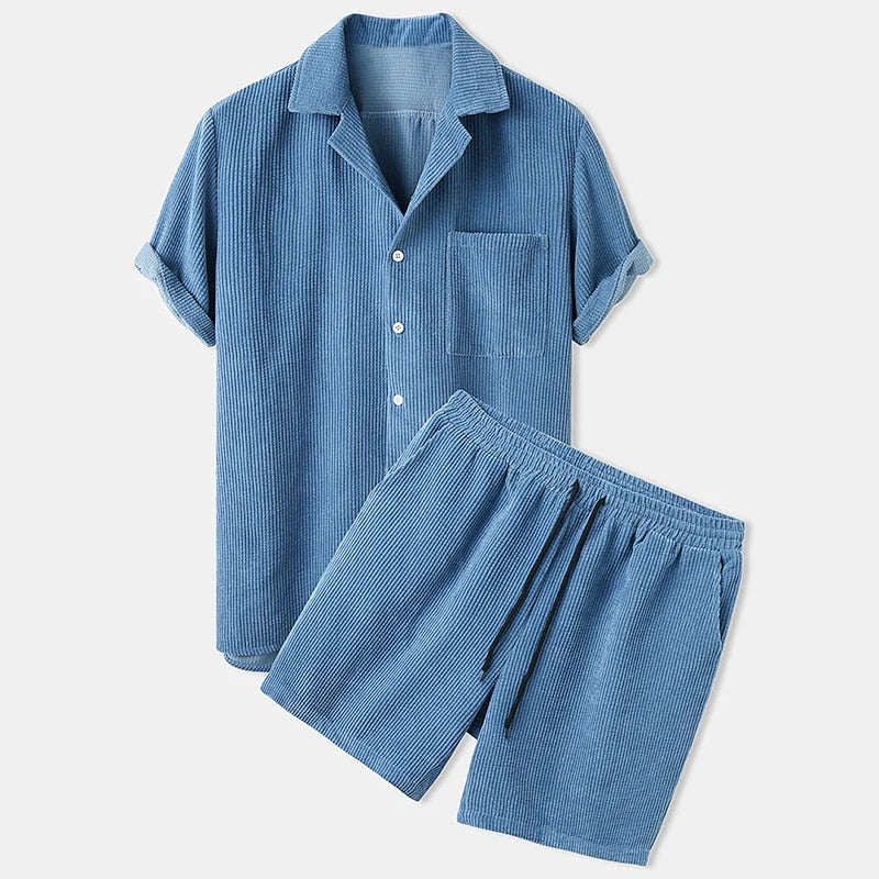 Ribbed Summer Set for Men - Breathable Two-Piece Polo Outfit