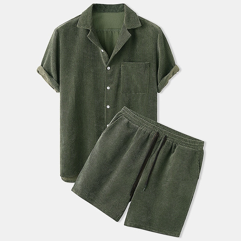 Ribbed Summer Set for Men - Breathable Two-Piece Polo Outfit