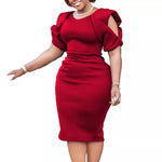 Plus Size Puff Sleeve Dress for Fall - Knee-Length O-Neck Style