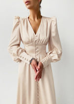 Satin V-Neck Maxi Dress - Elegant Flowing Silhouette
