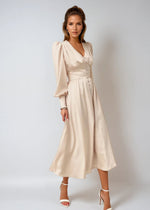Satin V-Neck Maxi Dress - Elegant Flowing Silhouette