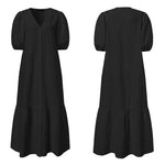 Plus Size V-Neck Maxi Dress - Chic, Modern Style with Puff Sleeves