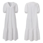 Plus Size V-Neck Maxi Dress - Chic, Modern Style with Puff Sleeves