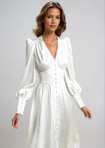 Satin V-Neck Maxi Dress - Elegant Flowing Silhouette